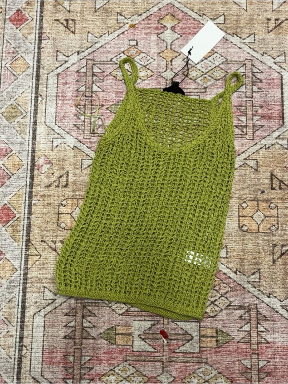 Zara Knit Open-Weave Tank Top - Olive Green